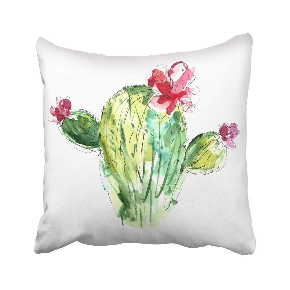 USART Colorful Botanical Watercolor Cactus with Flowers Green Botany Bright Cute Pillow Case
