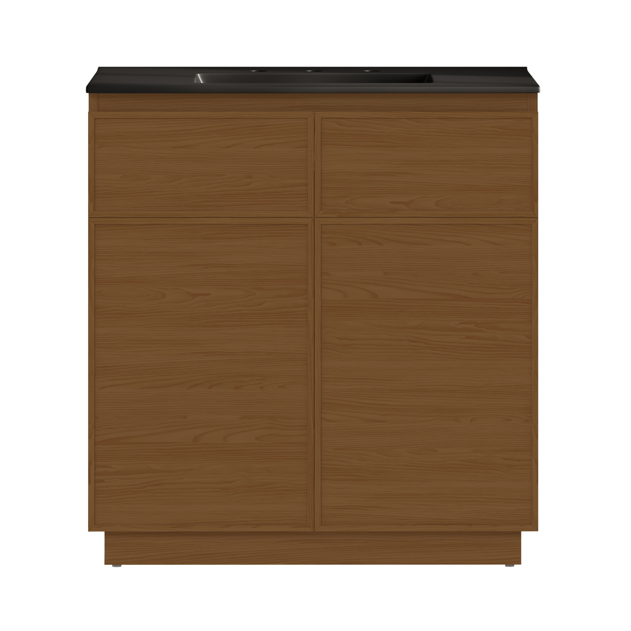 St. Tropez 36" Freestanding Bathroom Vanity in Brown Oak with Black 3-Hole Widespread Sink Top