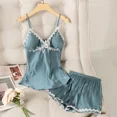 thumbnail image 1 of Conjunto de pijama de encaje para mujer, Sexy ropa de dormir de satén blanco, 2 piezas, novedad de verano, lencería íntima, 1 of 5