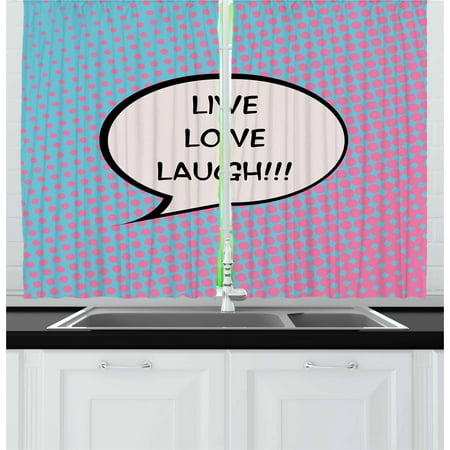 Live Laugh Love Curtains 2 Panels Set, Pop Art Comic Book Style Halftone Dots Backdrop Retro Speech Balloon Text, Window Drapes for Living Room Bedroom, 55W X 39L Inches, Multicolor, by (Best Text To Speech App For Windows 10)