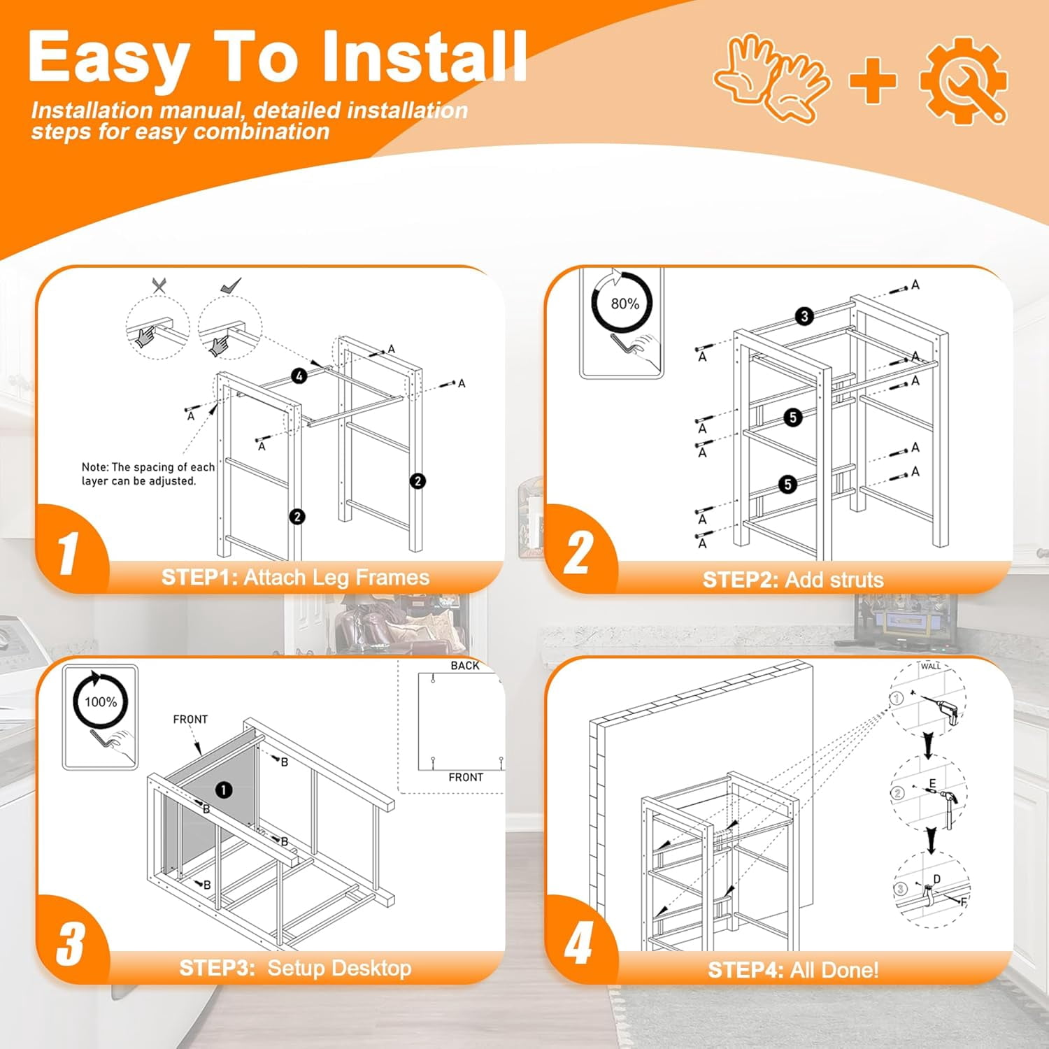 Washer Dryer Stacking Rack, 3 Height Adjustable Laundry Shelf, 300KG Load Capacity, White Storage Organizer for Bathroom