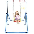 thumbnail image 1 of Kids Gymnastics Bar Home Gymnastics Horizontal Bar 4 in 1 with Swing Seat, 2 Trapeze Rings, Adjustable Height and Foldable Gymnastic Gymnasts Training Bar Playground Blue, 1 of 8