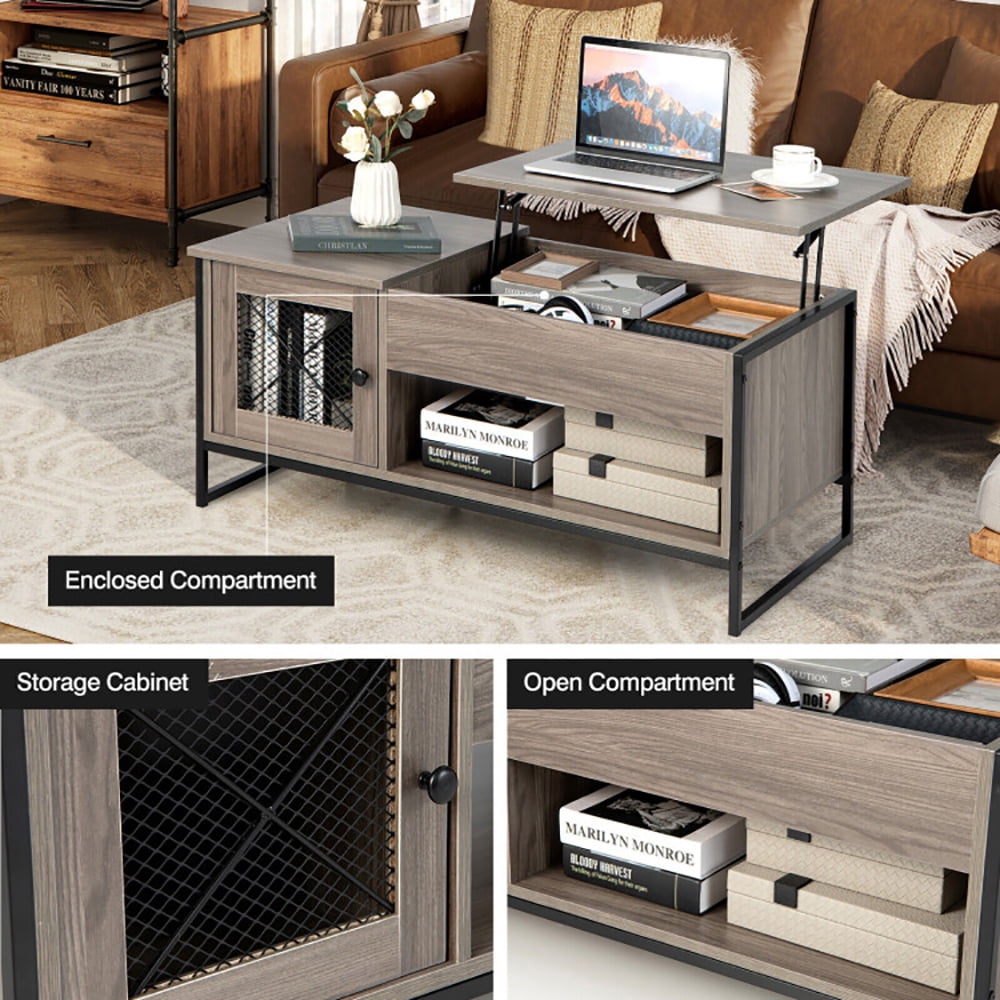 Finihen Coffee Table, Lift Top Coffee Table, 42 Inch Lift Top Coffee Table with Storage and Hidden Compartment, for Living Room, Reception Room, Office, Gray Finihen Coffee Table, Lift Top Coffee Table, 42 Inch Lift Top Coffee Table with Storage and Hidden Compartment, for Living Room, Reception Room, Office, Gray