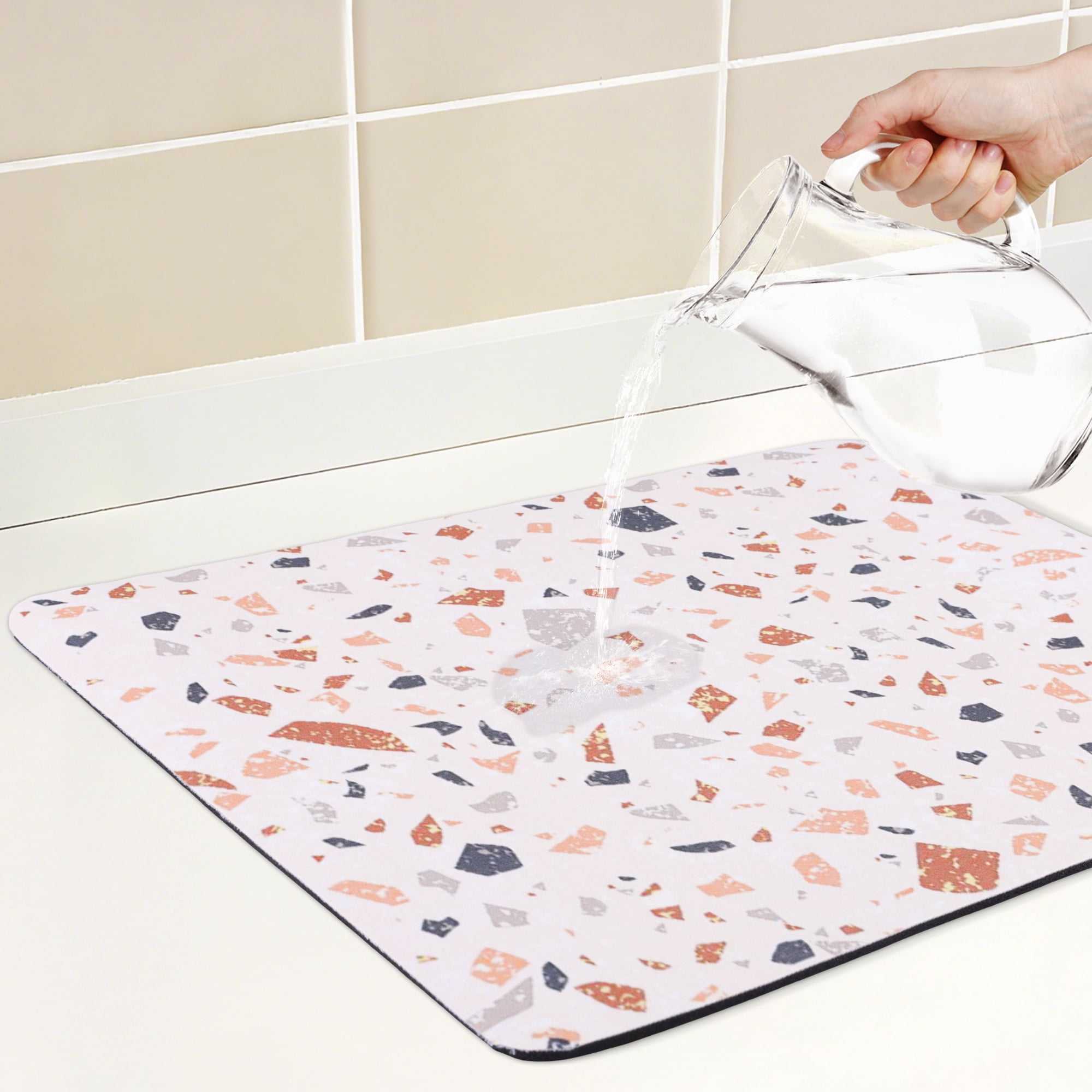 Unique Bargains Absorbent Dish Drying Mat for Kitchen Counter Brown 19.7*15.7 inch