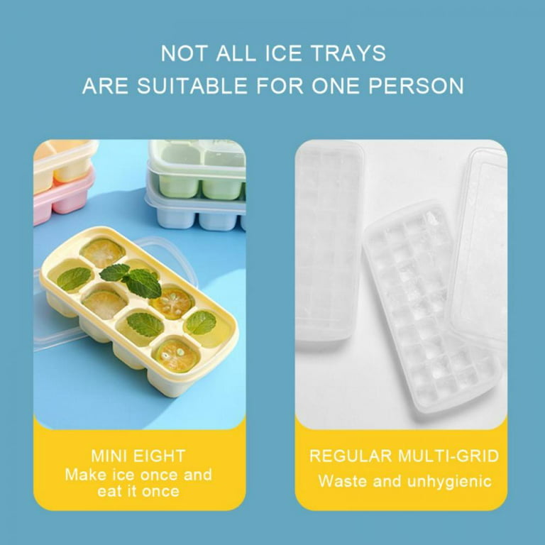 4 Pack Silicone Ice Cube Mold Tray with Lid Reusable Square 8 Grids Small  Ice Tray for Freezer, Green 