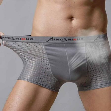 

ALSLIAO Mens Underwear Boxer Briefs Ice Silk Shorts Panties Breathable Pouch Underpants Gray L