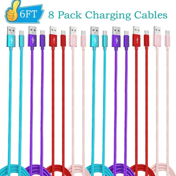 8Pack Usb Cables,Type C Charger Fast Charging Cable Cord 6ft,AlmosTen USB A to USB C Cable Android Phone Chargers Type C for Samsung Galaxy S23 S22 S21 Compatible with iPhone 16 15 Pro/Pro Max/Plus