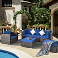 thumbnail image 3 of Patiojoy 6PCS Rattan Patio Furniture Set Cushioned Sofa Chair Ottoman Navy, 3 of 9