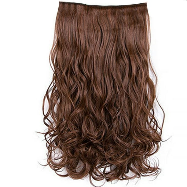 Extensión de cabello sintético ondulado, rizado, mate, de 23,6 pulgadas, con 6 clips, para mujer, color marrón claro