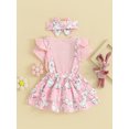 thumbnail image 4 of Liacowi Baby Girls Easter 3Pcs Clothes Set Short Sleeve Romper Flower Bunny Print Suspender Dress Headband 3M 6M 12M 18M Newborn Girl Summer Casual Dress, 4 of 9