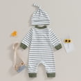 thumbnail image 3 of Bagilaanoe Newborn Baby Girl Boys Fall Jumpsuit Stripe Print Long Sleeve Bodysuit + Hat 3M 6M 12M 18M Infant Casual One Piece Romper, 3 of 7