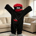 thumbnail image 3 of Monster Onesie Animal Pajamas Cosplay Costume with Slippers, Big Eyes Wide Mouth Monster Jumpsuit, Funny Character Outfit, Halloween Costume for Couples, Parties and Lounging, and Events, Black:L, 3 of 5