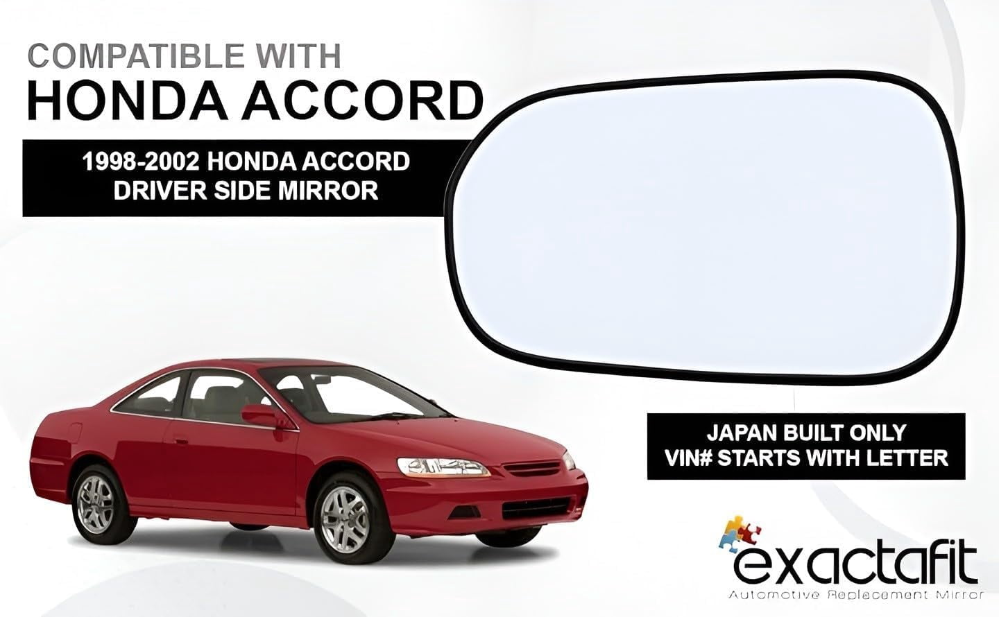 Rugged TUFF Driver Side Mirror Replacement Glass for 1998-2002 Honda Accord Sedan (Non-Heated)