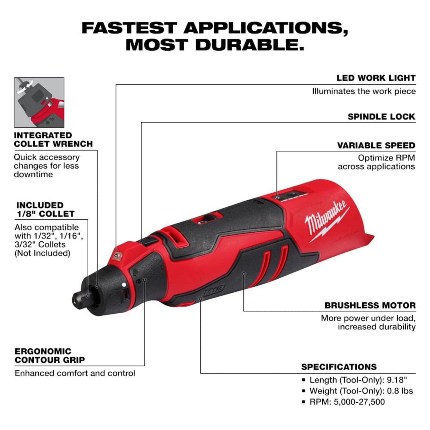 Milwaukee Tool M12 Brushless Rotary Tool Kit