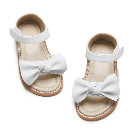 

Toddler Girl White Sandals Size 8 - Little Girl Easter Summer Dress Shoes Lightweight Open Toe Beach Holiday