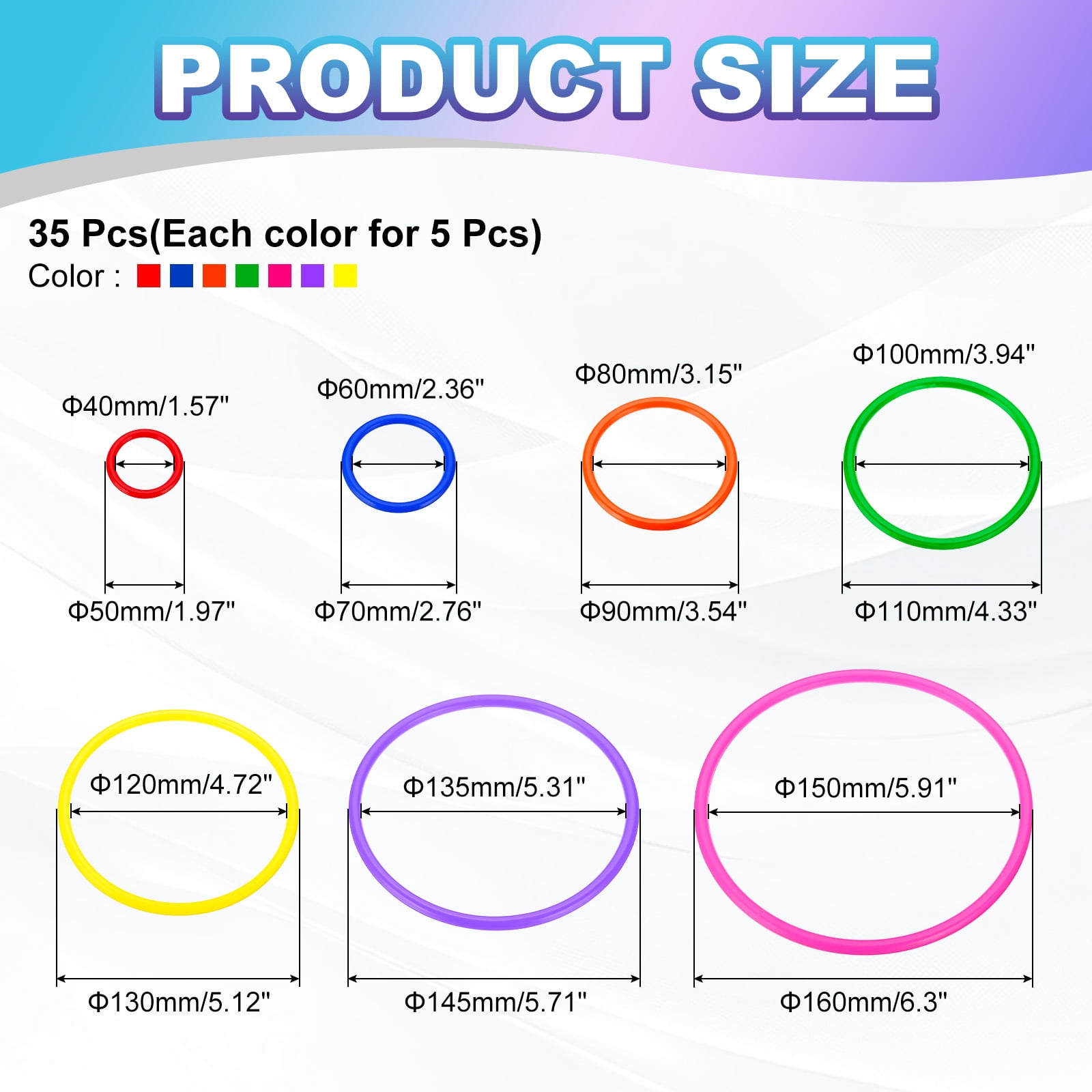 Uxcell Plastic Toss Ring 7 Sizes, 35 Pack Sports Rings Toss Game for Carnival Outdoor Games, 7 Colors