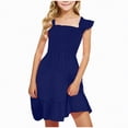 thumbnail image 1 of Gubotare Robe de Fête pour Fille Robes Froncées pour Filles Adolescentes Ruffle Fluide à Étages Coupe Trapèze Robe Évasée pour Fille Taille 11-12 (Bleu, 11-12 Ans), 1 of 5