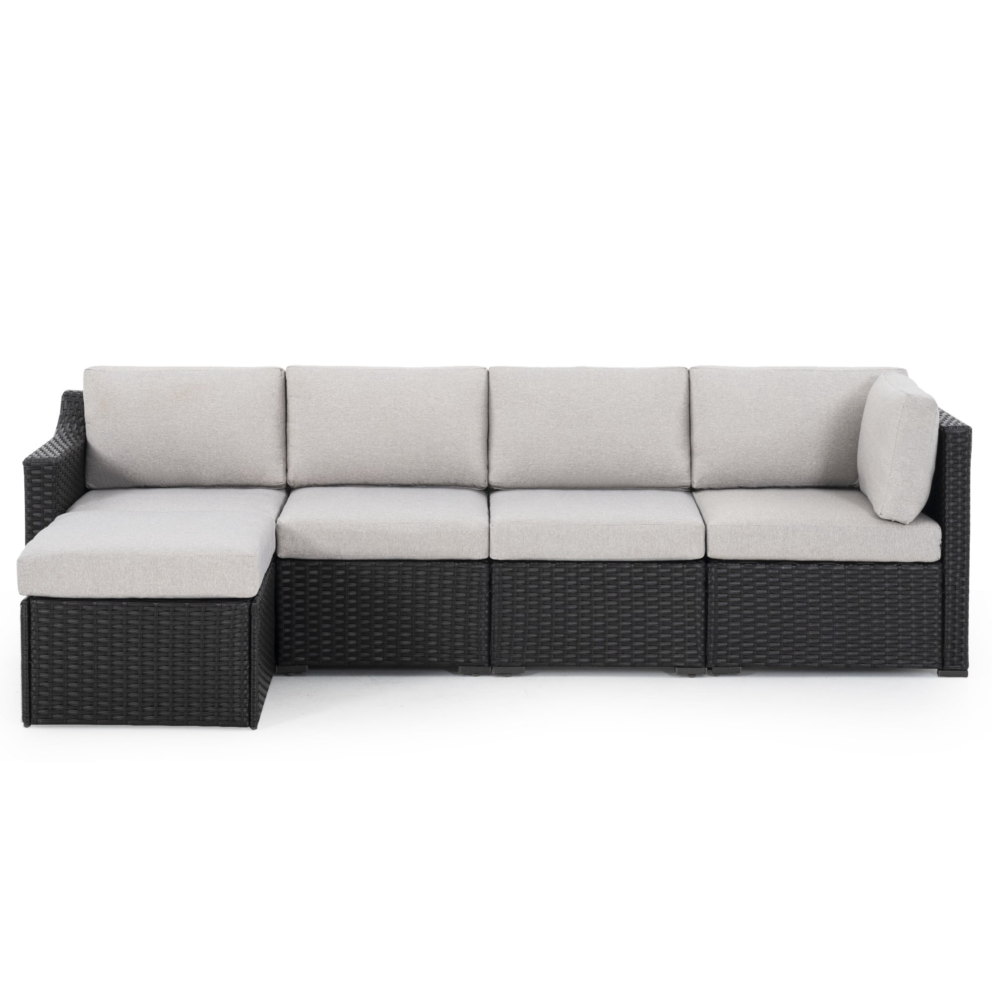 5 Piece Patio Conversation Set, All-Weather PE Rattan Wicker Outdoor Sectional Sofa Set, Modular Patio Furniture with Cushions for Backyard, Deck, Porch, Balcony, Poolside (Brown/Grey)