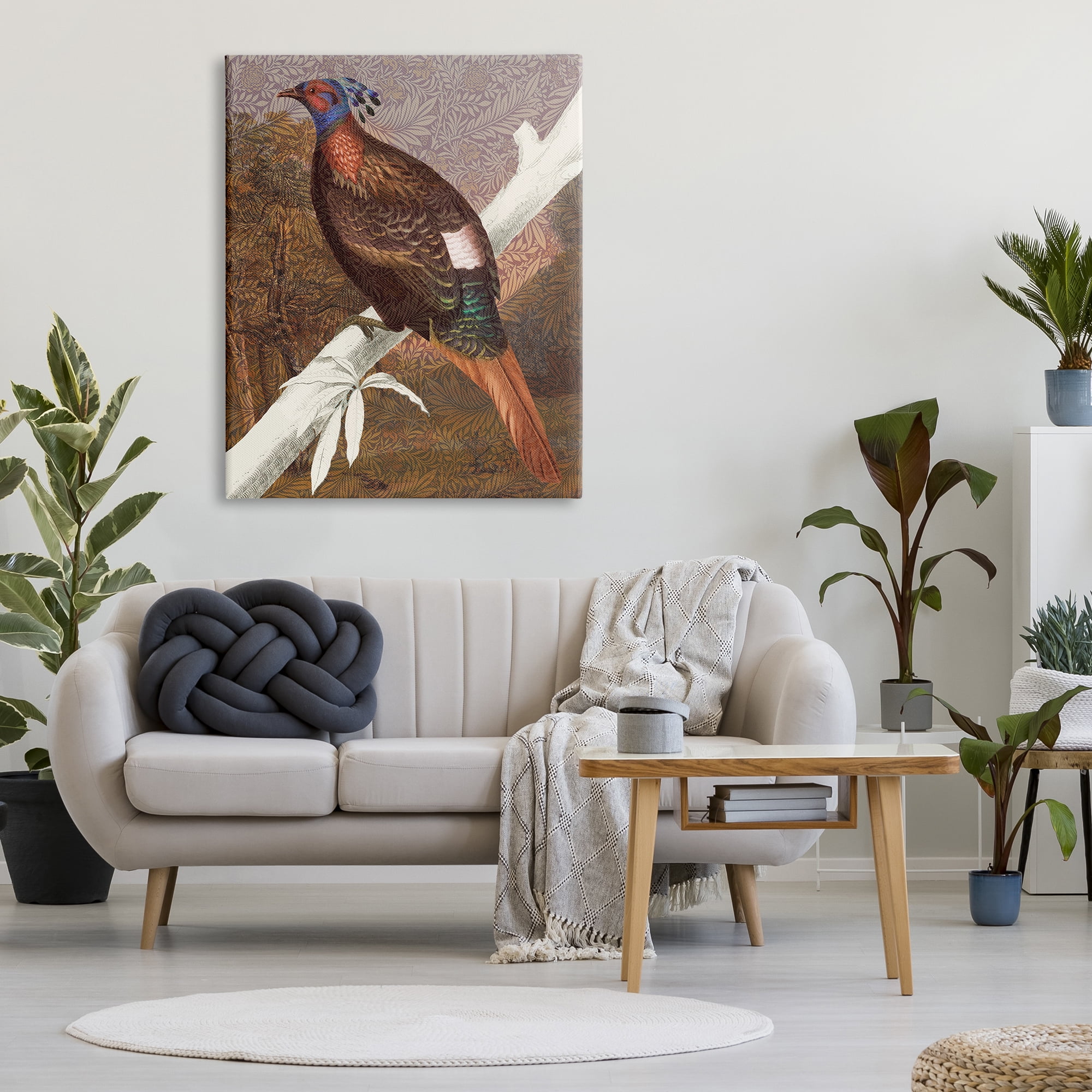 Stupell Industries Floral Patterned Pheasant Animals & Insects Painting Gallery Wrapped Canvas Print Wall Art, 36 x 48