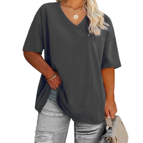 Ptaesos Women's Plus Size V Neck T Shirts Summer Half Sleeve Oversized Tees Casual Loose Fit Tunic Tops