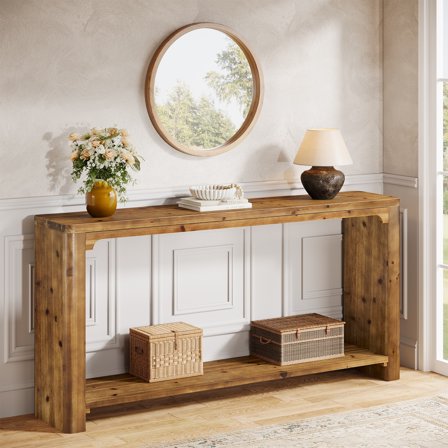 TRIBEWOOD 63" Solid Wood Console Table, Farmhouse Entryway Table for Living Room