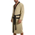 thumbnail image 2 of Mifsaly Mens Bathrobes Lightweight Knit Bathrobe Comfortable Soft Wrap Spa Robe with Belt and Pockets for Hotel Shower and Weekend Relaxing Khaki,XL, 2 of 9