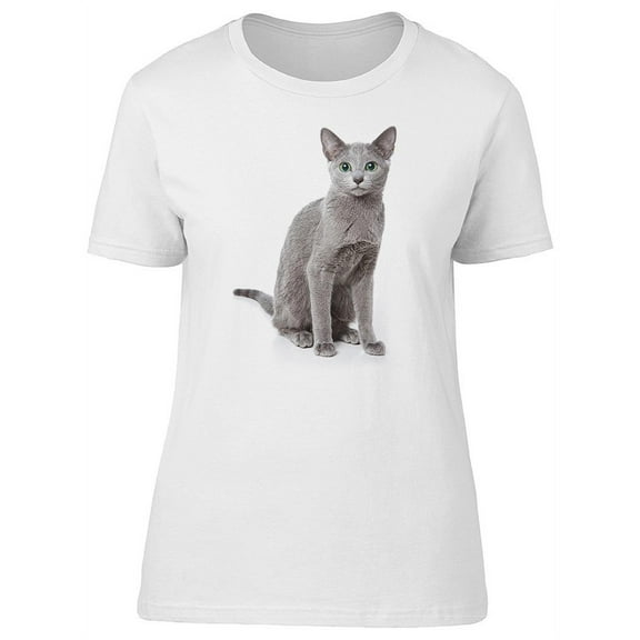 Russian Blue Cat, Cute Fluffy T-Shirt Women -Image by Shutterstock, Female XX-Large