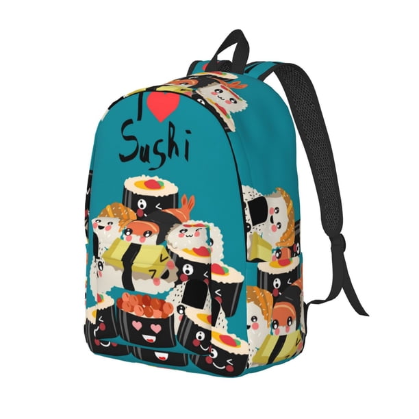 Disketp I Love Sushi Mochila de Lona Estampada, Mochila Escolar de Viaje Ligera para Estudiantes y Portátil-Small