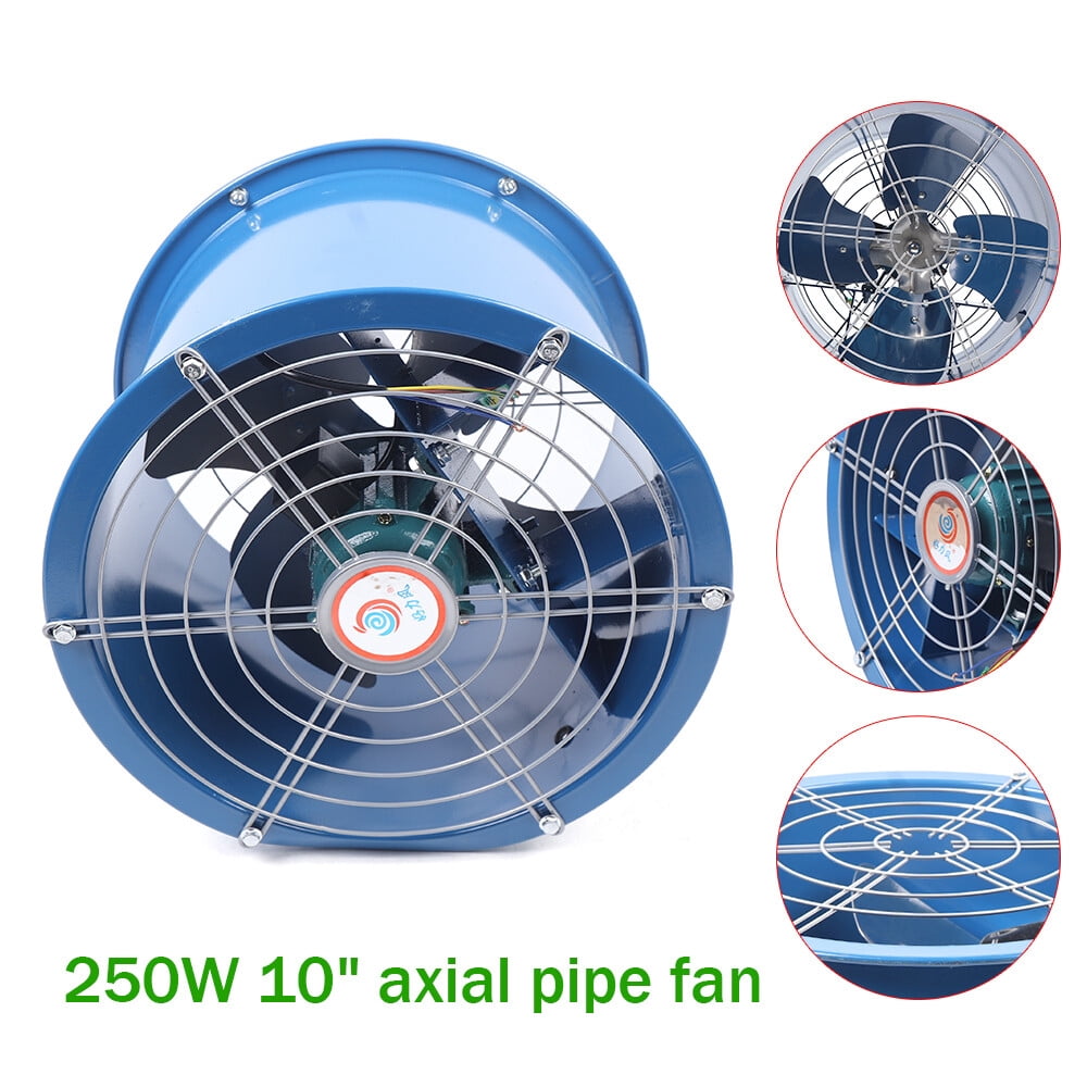 10" Blue Wall-mounted Cylinder Pipe Axial Fan Kitchen Spray Booth Paint Fumes Exhaust Fan Silent