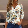 thumbnail image 2 of LEEYNEER Women‘s Blouse Tops Summer Flower Print Basic 3/4 Sleeve V Neck Casual Blouses Loose Fit Pullover Tops, 2 of 5