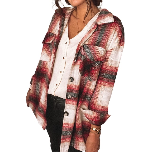 Chaqueta Camisa Cuadros PRETTYGARDEN Roja Talle S