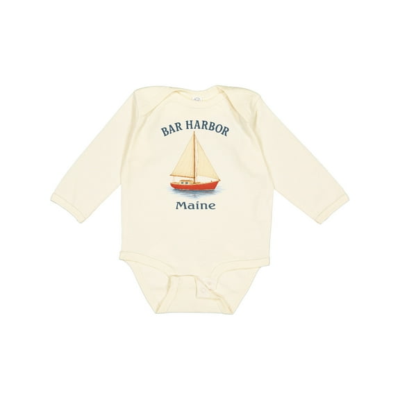 Inktastic Bar Harbor Maine Sailboat Illustration Boys or Girls Long Sleeve Baby Bodysuit