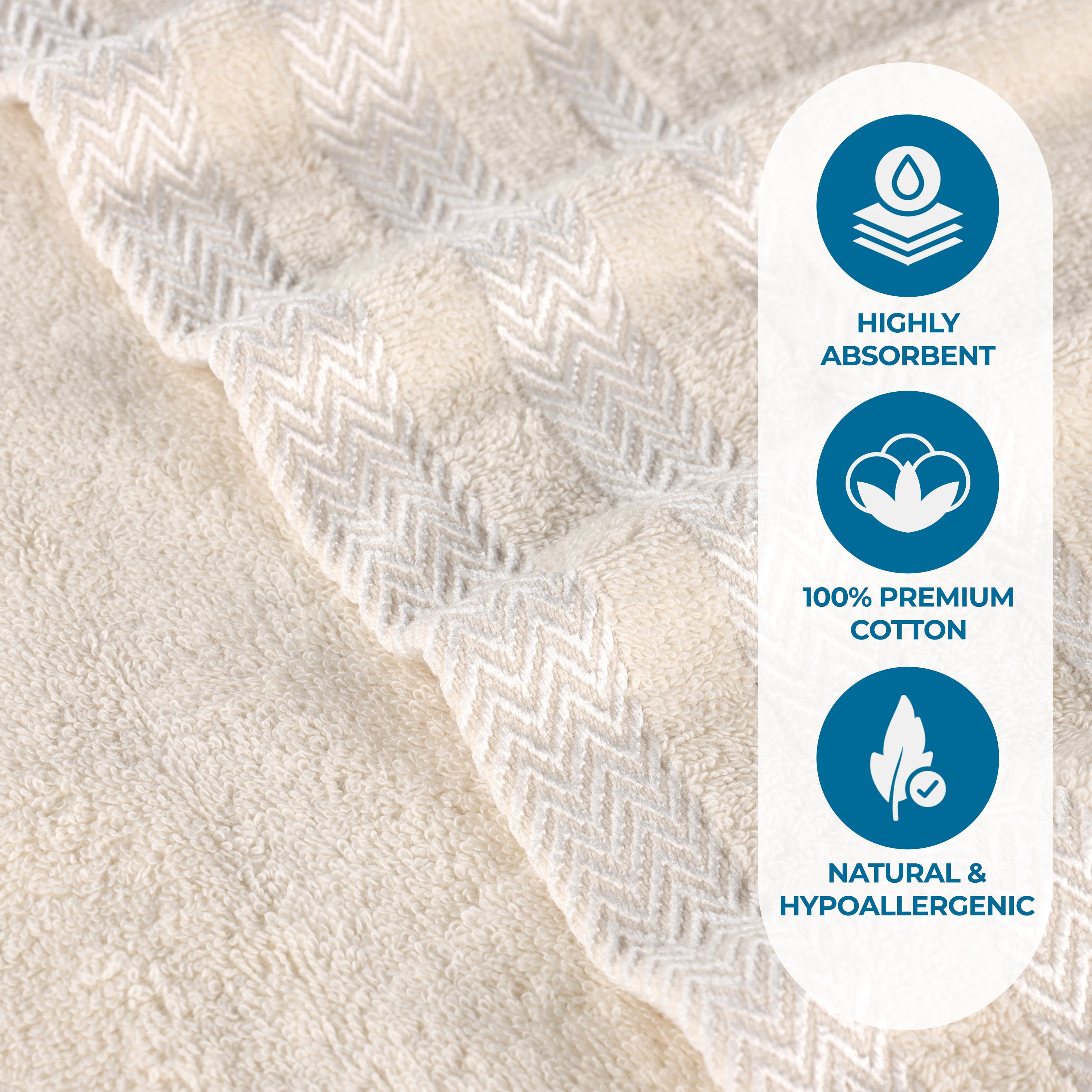 Superior Hays 2 Piece Cotton Plush Bath Towel , Ultra Soft Absobent Towels, Ivory