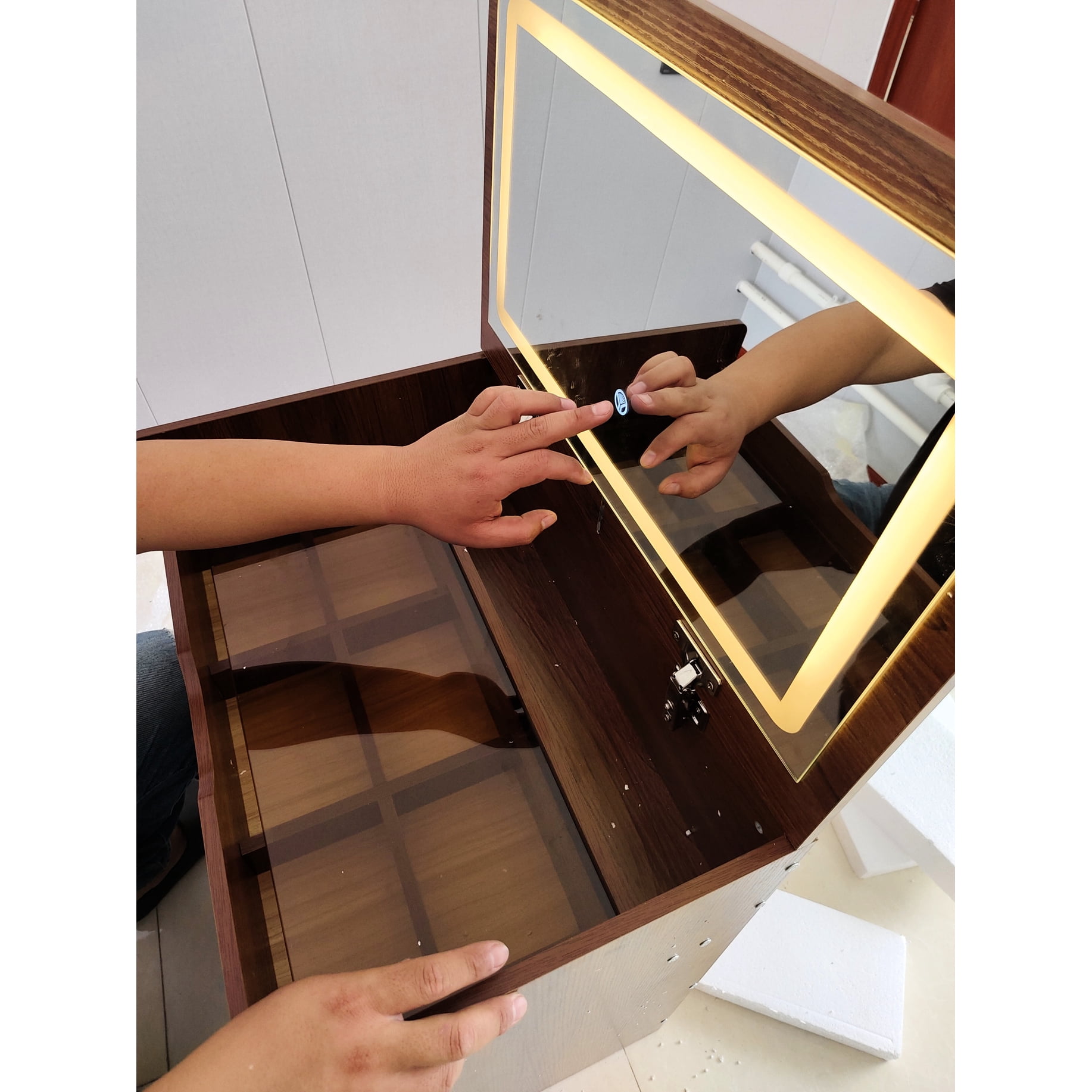Elegant Walnut Vanity Table With Practical Drawer Storage And Visible Top Dressing Construction Materials