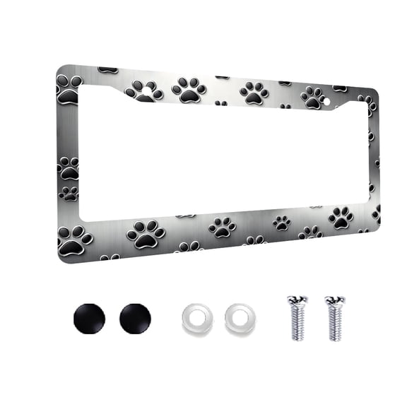 Aluminum Dog Paw Print US Standard License Plate Frame (12x6 Inch) for Cars, Trucks, SUVs - Automotive Metal Tag Holder with Mounting Hardware (1 Pack)