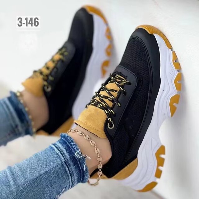 Tenis De Las Mujeres Zapatos De Suela Gruesa Deportivos De Encaje Solo Europeos Y Americanos Casuales Talla 43