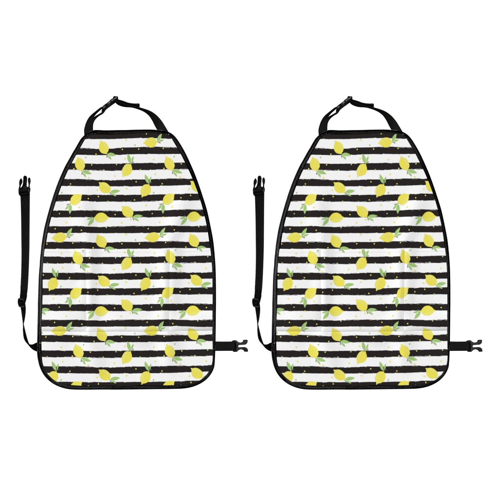 Kdxio Lemon_1 Print 2 Pack Car Kick Mat Seat Cover Back Protector Mat with Pockets for Organizer Backseat Protector and Storage Anti Kick Pad for Vehicles