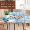 thumbnail image 3 of Blue Plaid Snowman Christmas Round Tablecloth 36-44 Inch Round Fitted Table Cloth with Elastic Edge, Xmas Snowflake Birds Waterproof Table Cover Protector for Outdoor Picnic Party Dining, 3 of 6