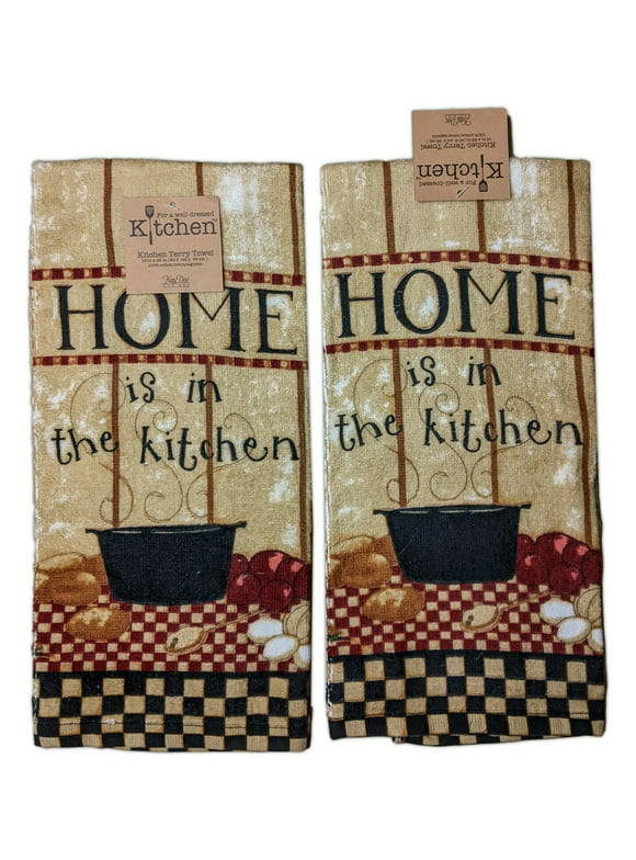 Set of 2 HOME IS IN THE KITCHEN Cotton Terry Kitchen Towels by Kay Dee Designs