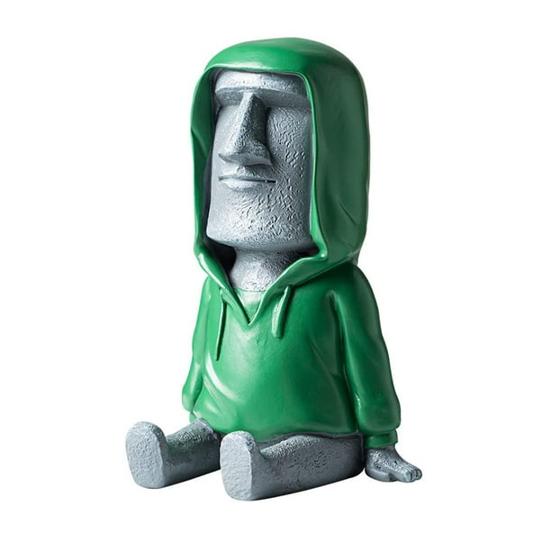 Estatua de resina de la Isla de Pascua Decoración Megalito masivo Estilo retro Escultura de cabeza romana para dormitorio Adorno de escritorio, gris