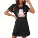 thumbnail image 2 of Camisón corto de talla grande para mujer, camisón de manga corta con estampado de pecho a la moda, camisón para mujer, 2 of 3