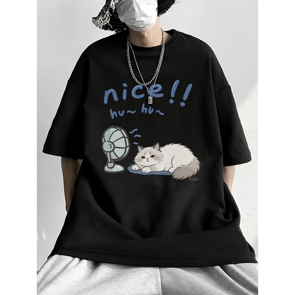 Grunge Casual Cartoon Cat Graphic Men Women T-Shirt
