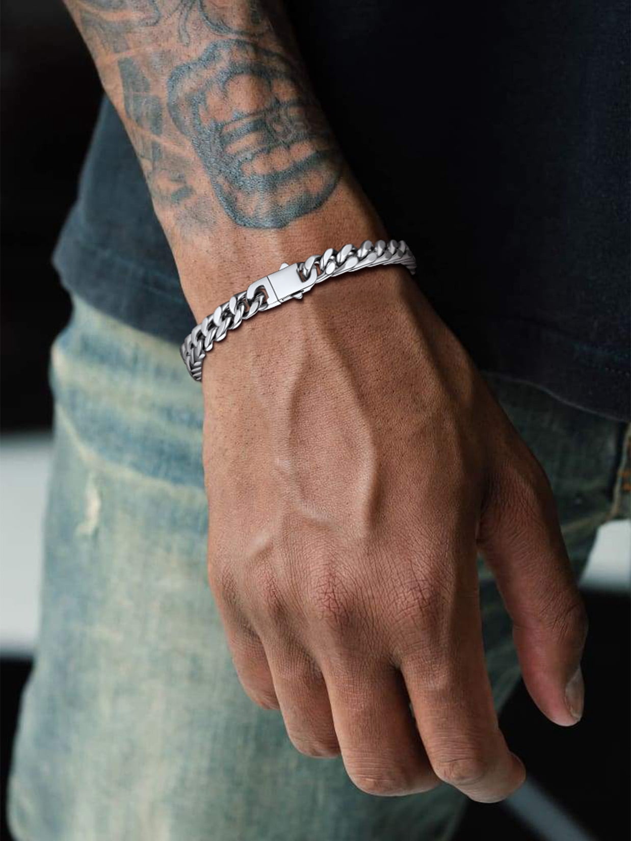 ChainsProMax Mens Metal Bracelets Stainless Steel Cuban Chain Bracelets for Men 7mm Wide 7.5inch