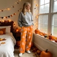 thumbnail image 3 of Fabrcox Halloween Pj Pants for Women Flannel Funny Pumpkin Ghost Spooky Women Sleep Pants Soft Fall Winter Warm Wide Leg Women’s Lounge Pants, 3 of 4