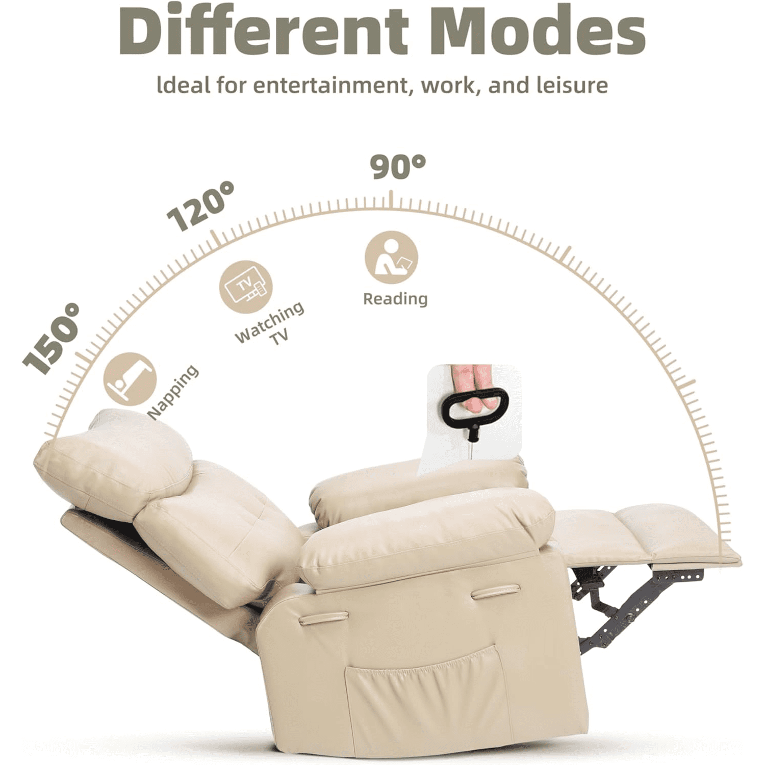 Oversized Manual Recliner Chairs for Adults, PU Leather Small Recliner Chair with 90° - 150° Adjustable Back,Lazy Boy Single Sofa Chairs for Small Space