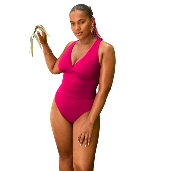 Swimsuits for All Women's Crossback V-Neck One Piece Swimsuit