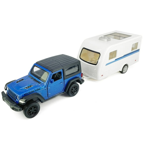 2 Doors Wrangler Rubicon SUV Model Car Trailer Towing Toy Camper RV Motorhome Toys for Boys 1/36 Scale Diecast Metal Toy Cars
