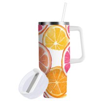 Yayeee 40oz Double-Wall Insulated Stainless Steel Tumbler with Handle Bottle, Orange Grapefruit Slices
