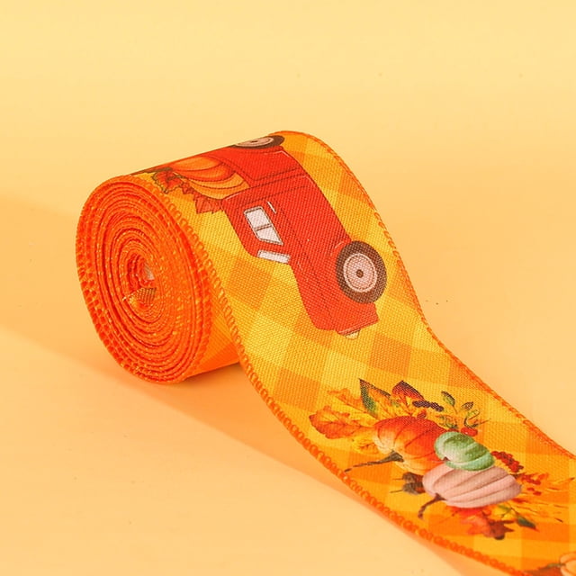 Event Party Decor Fall Autumn Wired Edge Ribbon Thanksgiving Wired Ribbon Pumpkin Maple Leaf Truck Wired Ribbon Wrapping Crafts Ribbon For Autumn Decorations