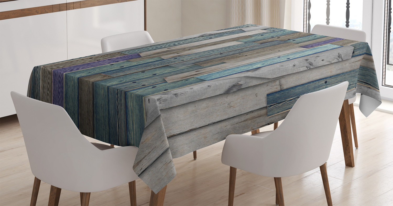 Wooden Tablecloth, Blue Grey Grunge Rustic Planks Barn House Wood and
